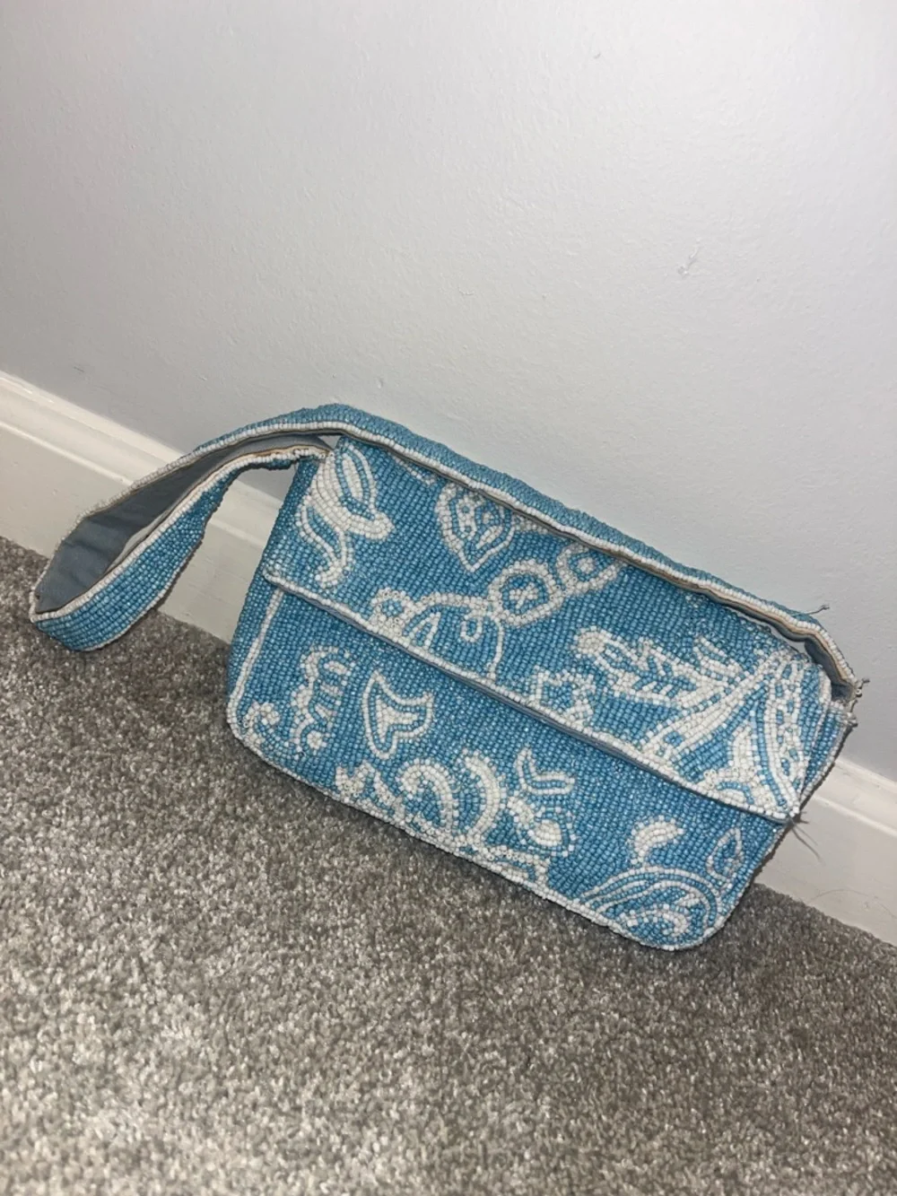 Blue Beaded Paisley Shoulder Bag